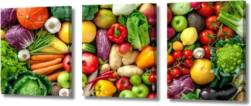 Miniatura 26 de Arte de pared con frutas y verduras, surtido de frutas y verduras frescas, lienzo, pósteres de pintura de frutas y verduras, decoración de pared, 3