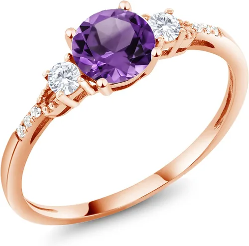 Miniatura 82 de Gem Stone King Anillo de compromiso de 3 piedras preciosas redondas de oro rosa de 10 quilates, 0.236 in, piedra natal, zafiro blanco y diamante
