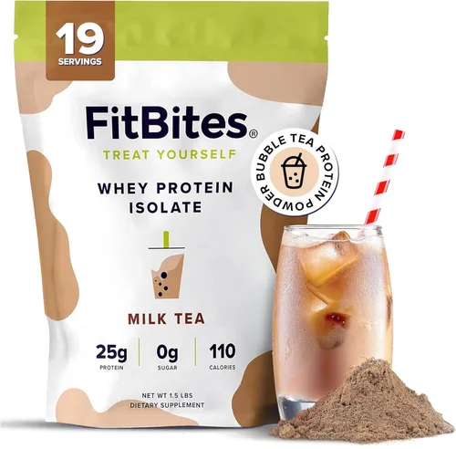 Boba Tea Proteína 100% Proteína de Suero Aislado en Polvo (Té de Leche con Bolitas), Reemplazo Natural de Energía del Café, Sin Azúcar, Sin Gluten,