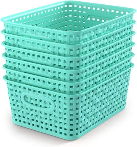 Miniatura 17 de WYT Cesta organizadora de almacenamiento tejida, paquete de 6 cestas de tejido de plástico negro, 10.1 x 7.55 x 4.1 pulgadas