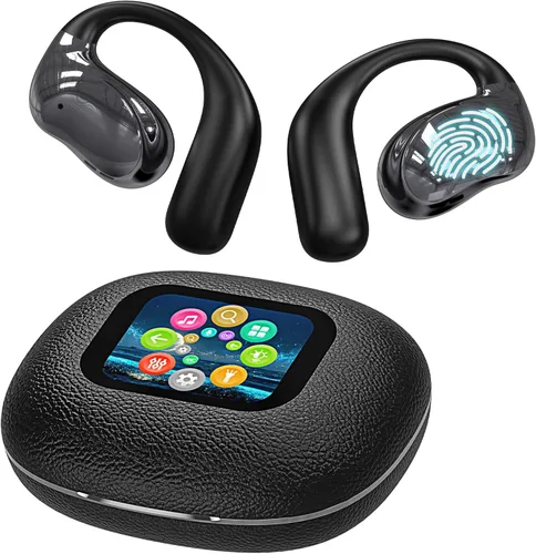 Piluyaa Auriculares de oreja abierta, ultra cómodos, inalámbricos Bluetooth 5.4, auriculares sobre la oreja con pantalla táctil inteligente ganchos