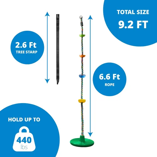 Miniatura 4 de Jungle Gym Kingdom Columpio de Árbol para Niños - Asiento de Disco Individual y Set de Cuerda de Escalada Arcoíris con Mosquetón y Correa de 2.6