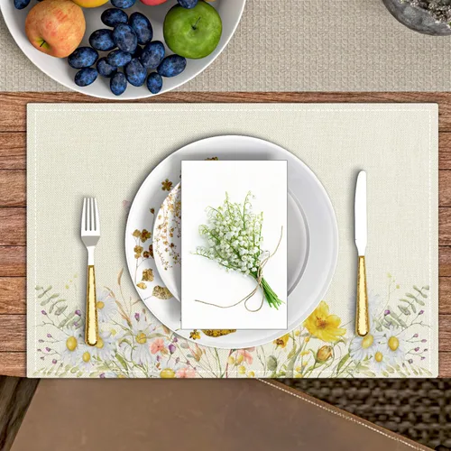 Miniatura 3 de Juego de 4 manteles individuales de flores silvestres, tapetes de mesa florales para cocina del hogar, restaurantes, tapetes lavables de lino