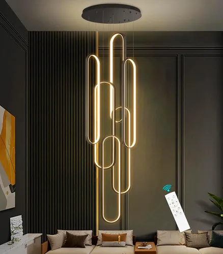 Candelabros LED modernos para entrada de vestíbulo, techo alto, lámparas de escalera largas, regulables, montaje empotrado, alto recibidor, Negro