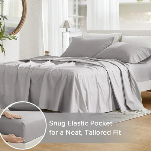Miniatura 4 de Comfort Spaces Juego de sábanas 100% algodón transpirable, ligero, suave, con bolsillo elástico de 14 pulgadas que se adapta a colchones de hasta 16