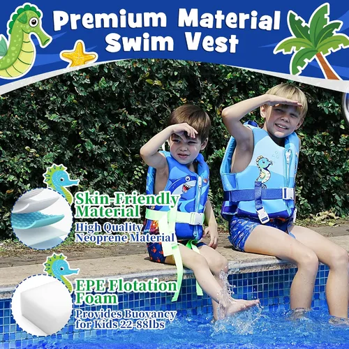 Miniatura 2 de Chaleco de natación para niños, flotadores para niños pequeños con correa de seguridad ajustable, ayudas de natación, flotador infantil, traje