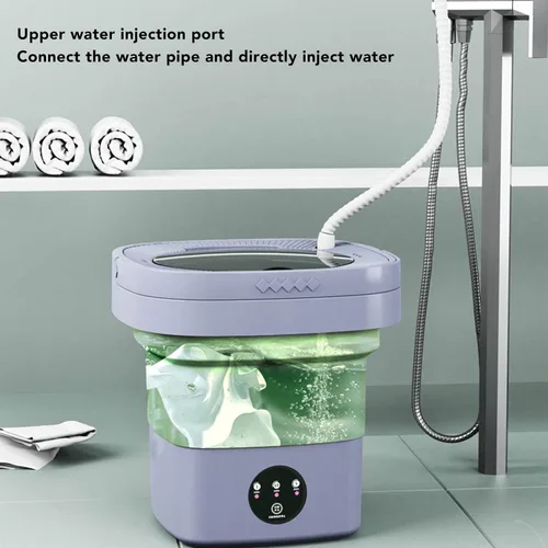 Miniatura 2 de Luqeeg Lavadora portátil, mini lavadora plegable de 6.5 litros con tubo de agua, lavado profundo y centrifugado para dormitorio, camping, caravana