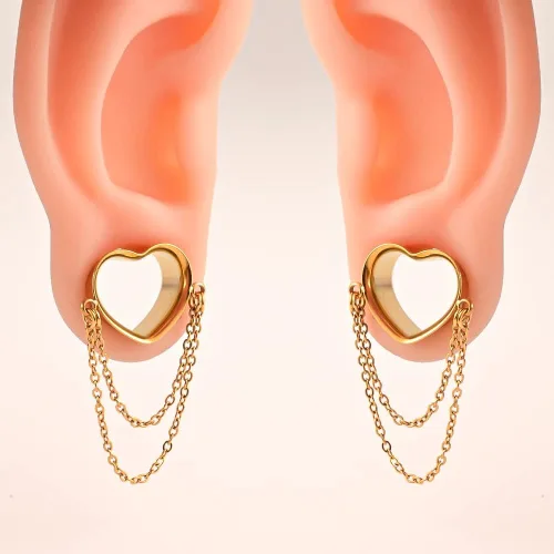 Miniatura 2 de Vankula 2 cadenas de corazón elegantes hipoalergénico de acero inoxidable de 0.07 onzas (0.07 onzas), tapones de oreja, túneles, expansor