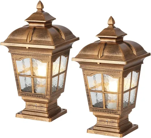 Miniatura 9 de Paquete de 2 luces de poste para exteriores, lámpara de poste de bronce, luces de calle antiguas para patio, jardín, césped de cerca, camino