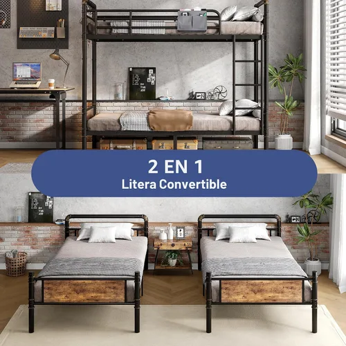 Miniatura 3 de Jocoevol - Litera de metal Twin over Twin, literas industriales de alta resistencia con rieles de seguridad y diseño de ahorro de espacio, cama