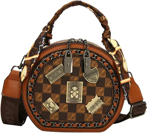 Bolso vintage para mujer, bolso cruzado redondo con un hombro, bolso circular de gran capacidad, bolso diario para mujeres y niñas (marrón)