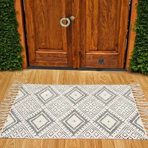 Miniatura 7 de Chardin home Alfombra bohemia con diamantes de 20 x 32 pulgadas, color marfil y negro, con flecos tejidos a mano, perfecta para entrada, felpudo
