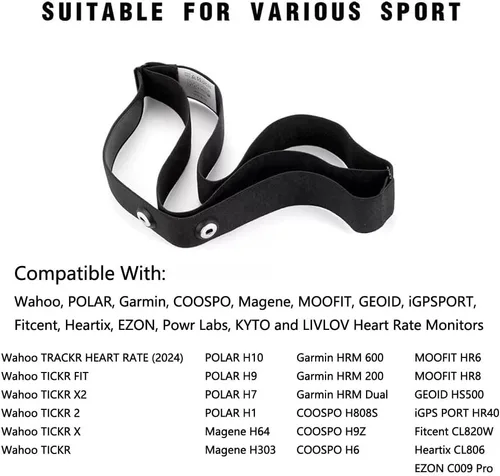 Miniatura 2 de Correa de pecho negra (correa de repuesto) compatible con monitores de frecuencia cardíaca Wahoo TRACKR 2024, TICKR FIT, Garmin HRM 600, HRM 200
