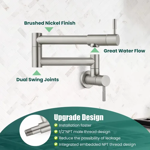 Miniatura 6 de Heyalan Pot Filler - Llenador de ollas de 19 pulgadas para montaje en pared, plegable, extensible, grifo de cocina/restaurante de acero inoxidable