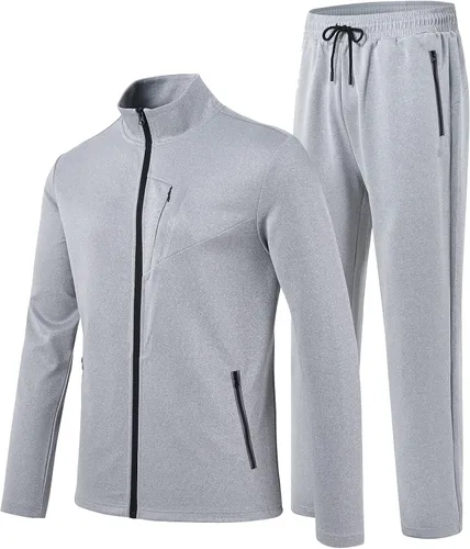 MoFiz Conjunto deportivo para hombre, manga larga, casual, con cremallera completa, para correr, deportivo, 2 piezas