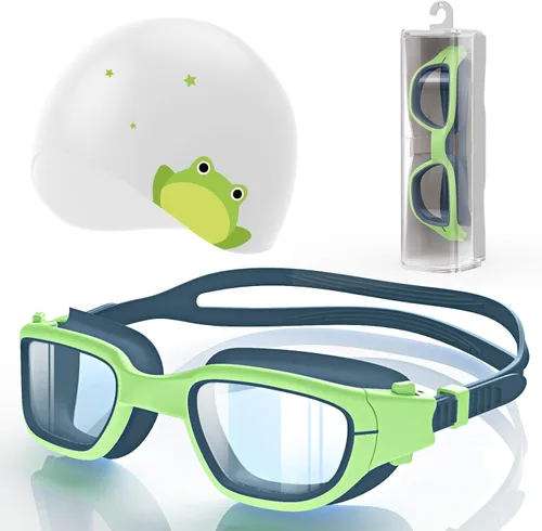 Miniatura 13 de Kids Swim Goggles with Silicone Swim Cap, Swimming Goggles Cap Set for Kids 6-14, Anti-Fog Anti-UV for Boys Girls