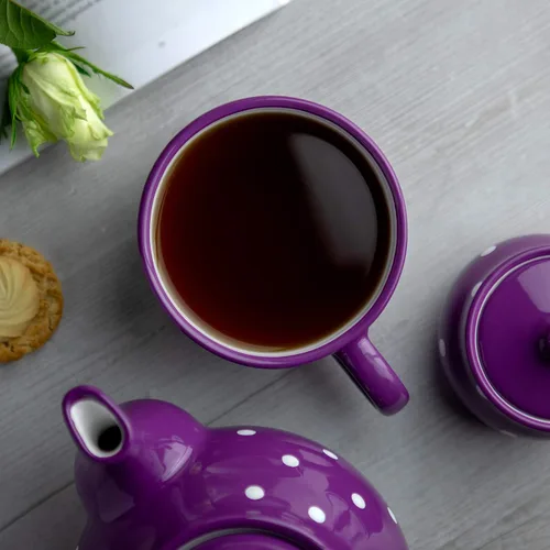 Miniatura 3 de City to Cottage Taza de cerámica hecha a mano con diseño de lunares morados y blancos, taza única extra grande de 17.5 onzas / 16.9 fl oz de Púrpura