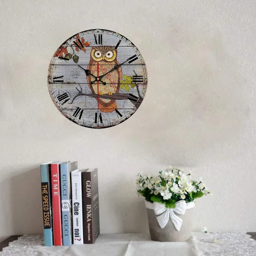 Miniatura 3 de YeYo Reloj de pared de búho hecho de madera, funciona con pilas, decoración del hogar, reloj silencioso de campo francés pintado estilo retro