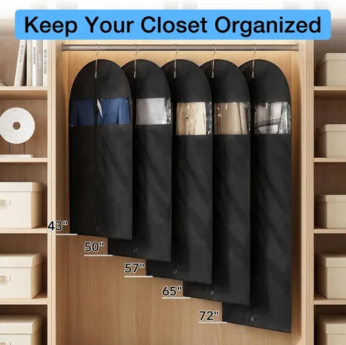 Miniatura 5 de Bolsas de vestir para vestidos, bolsas de ropa de 65 pulgadas de largo para colgar ropa, paquete de 3 fundas plegables con ventana transparente
