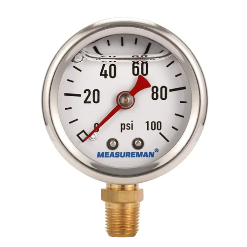 Miniatura 10 de MEASUREMAN - Manómetro, 0 a 15 psi, relleno glicerina, esfera 1.5 pulgadas, caja acero inoxidable 304, montaje central posterior 1/8 NPT, adaptador