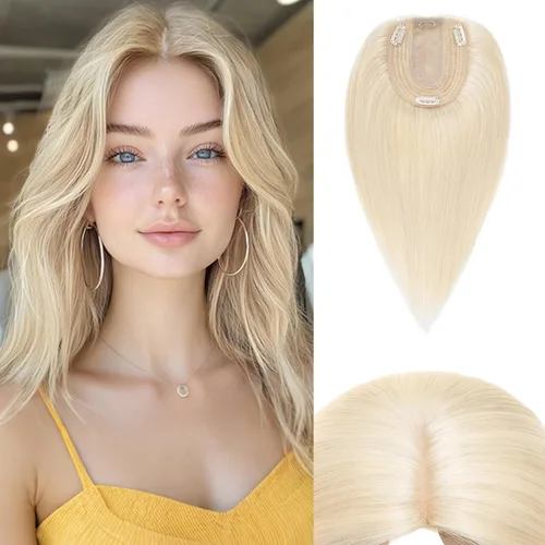 Miniatura 28 de Rich Choices Pelucas con topper de cabello para mujeres, cabello humano real 100% Remy, sin flequillo, para mujeres con adelgazamiento en la parte