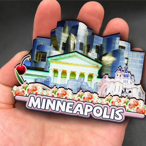 Miniatura 4 de Imán de madera de Minneapolis de Estados Unidos 3D para nevera, recuerdos coleccionables, decoración hecha a mano, artesanías 2