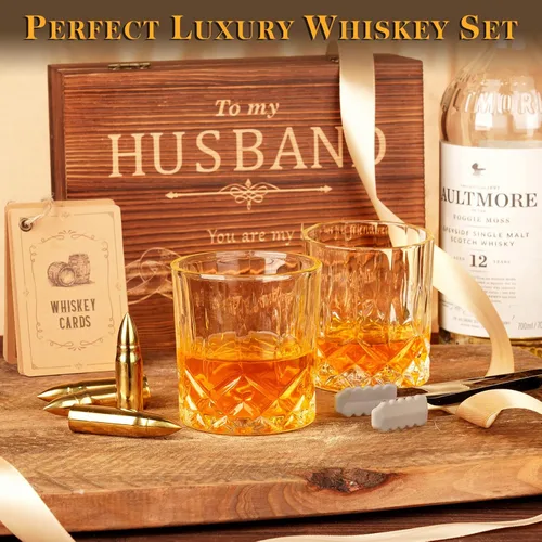 Miniatura 3 de Regalos para marido para él hombres, día de San Valentín, juego reutilizable de piedras de whisky grabadas de acero inoxidable y vasos, regalo