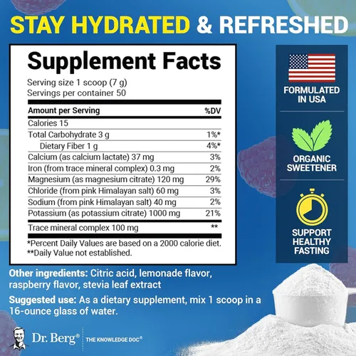 Miniatura 3 de Dr. Berg Zero Sugar Hydration Keto Electrolyte Powder - Mejorado con 1000 mg de potasio y sal rosa real del Himalaya (no sal de mesa) – Suplemento