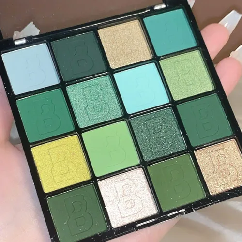 16 colores verde con brillo mate y sombra de ojos en polvo, maquillaje de disfraz de bruja Elphaba, sombra de ojos verde bosque amarillo colorida