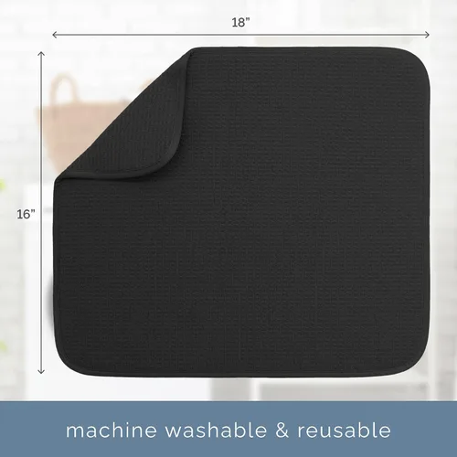 Miniatura 6 de S&T INC. Tapete de microfibra para secado de platos, reversible y absorbente para cocina, de 16 x 18 pulgadas, color negro