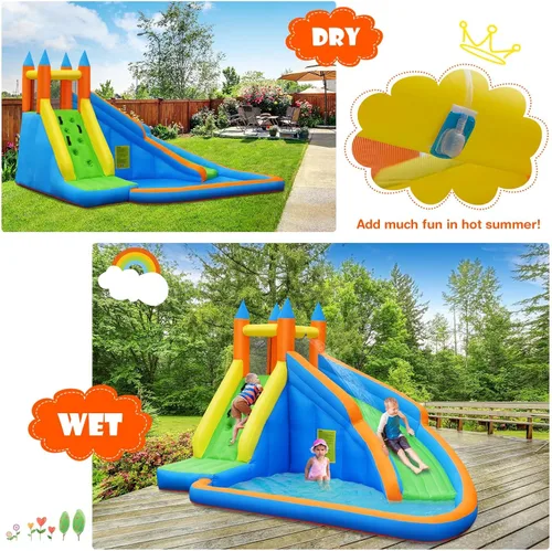 Miniatura 7 de KOTEK Tobogán acuático inflable, tobogán acuático gigante con tobogán largo, pared de escalada y piscina grande de salpicaduras, toboganes acuáticos