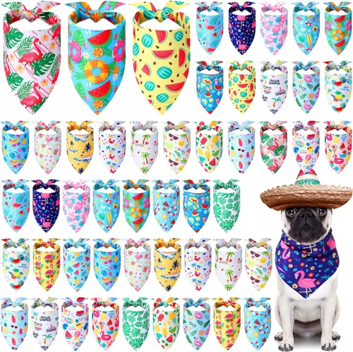 Miniatura 7 de Sweetude 50 Pcs Dog Bandanas Bulk for Summer Hawaii Puppy Bandanas Adjustable Triangle Scarf Set Holiday for Small Medium Large Pet Costume