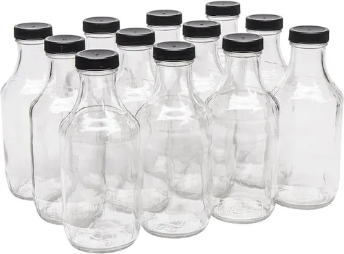 Miniatura 2 de North Mountain Supply Botella de vidrio para salsa de 16 onzas, con tapas de plástico negro de 1.496 in, caja de 12