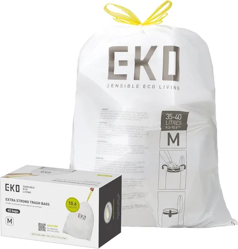 Miniatura 26 de EKO 4 galones / 10-15 litros, 80 bolsas de basura pequeñas con cordón, bolsas de basura extrafuertes sin perfume, rollo fácil de dispensar