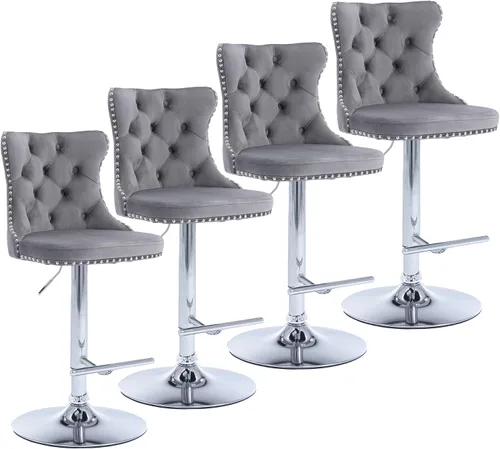 Miniatura 24 de Aoowow Juego de 2 taburetes de bar giratorios ajustables con respaldo de terciopelo copetudo, sillas de bar modernas tapizadas con cabeza de clavo