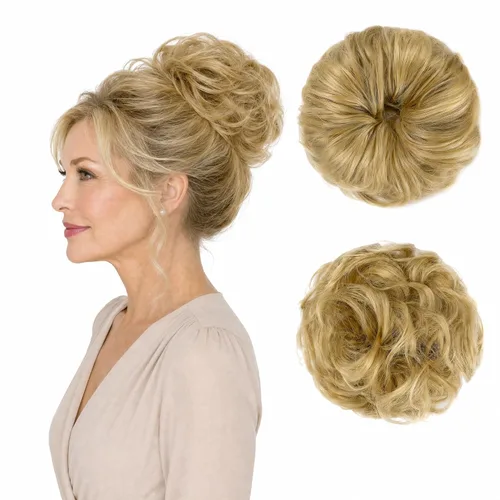 Moño desordenado, moño grueso, coletero, extensiones de cabello para cola de caballo para mujeres y niñas, rubio ceniza