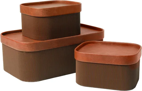 Miniatura 9 de La Jolie Maison Cajas de almacenamiento de cuero vegano con tapas, juego de 3 contenedores de almacenamiento decorativos para organizar cajas