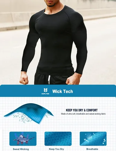 Miniatura 3 de HOPLYNN 5 Pack Compression Shirts Men Long Sleeve Rash Guard Athletic Baselayer Undershirt Gear Tshirt for Sports Workout
