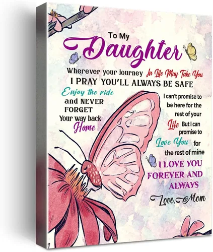 Miniatura 7 de Wailozco Lienzo colgante con texto en inglés "To My Beautiful Daughter", arte de pared enmarcado para decoración de pared de habitación de hija