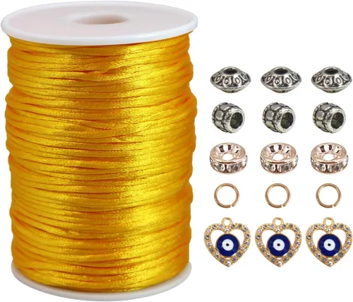 Miniatura 9 de Cordón de satén melocotón de 0.098 in, cuerda de nailon de 300 pies, cordón de seda de raso satinado para hacer joyas, pulseras trenzadas, collares
