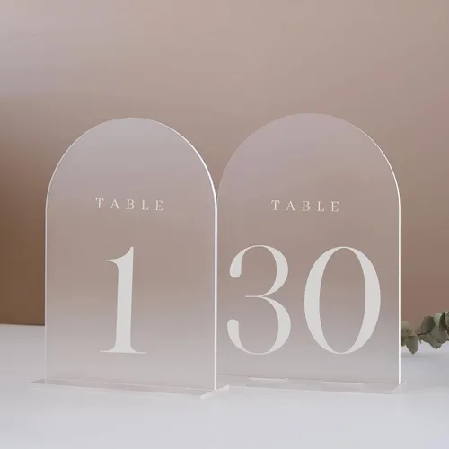 Miniatura 10 de Números de mesa de arco esmerilado para recepción de boda, paquete de 10 piezas de 5x7" Signos acrílicos de arco esmerilado con soporte, números