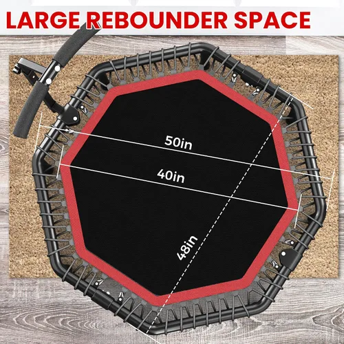 Miniatura 6 de Trampolín de rebote octogonal de 50 pulgadas para adultos, rebote de fitness con cuerdas elásticas silenciosas, barra de mango ajustable en T