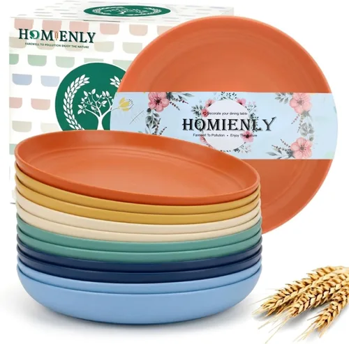 Miniatura 14 de Homienly Party Plates 12 PCS Wheat Straw Deep Plates 9 Inch Plastic Plates Alternative for Salad,Pizza,Hamburger,Unbreakable Kitchen Plates for