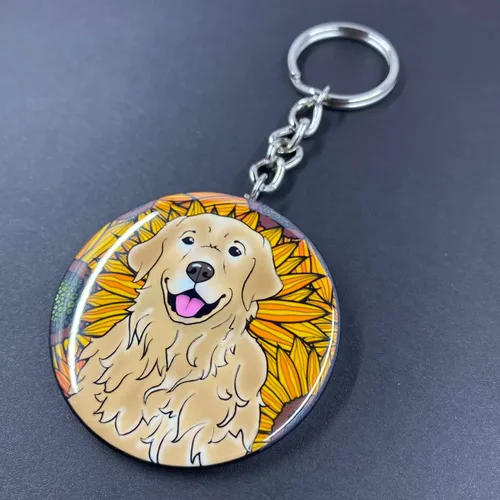 Miniatura 6 de Golden Retriever Sunflower Keychain - Floral Dog Key Ring - Pet Portrait Cartoon Art Gifts & Collectible Accessories