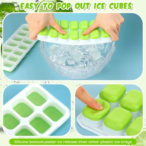 Miniatura 3 de Rtteri Paquete de 36 bandejas de hielo de silicona para congelador, moldes flexibles de 14 cubos, bandejas apilables de fácil liberación con tapa