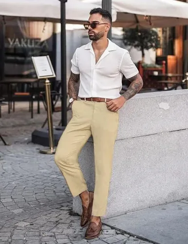 Miniatura 2 de COOFANDY Pantalones de algodón y lino para hombre, cintura elástica, ligeros, casuales, ajuste relajado, pantalones de yoga y playa con bolsillos