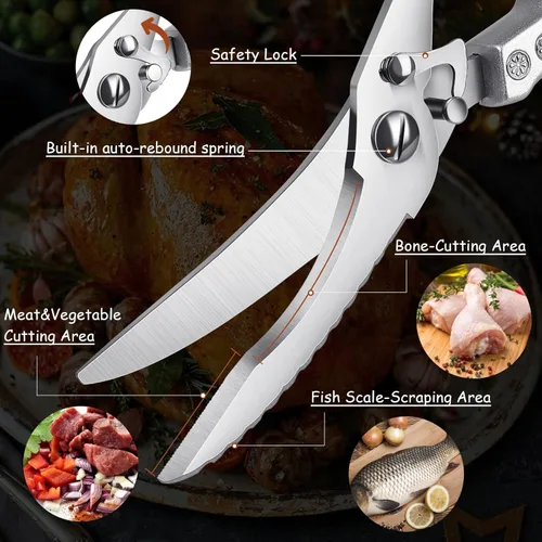 Miniatura 4 de Tijeras para aves de corral, tijeras de cocina resistentes, multiusos, tijeras de cocina de acero inoxidable para carne de pollo, pavo, pescado