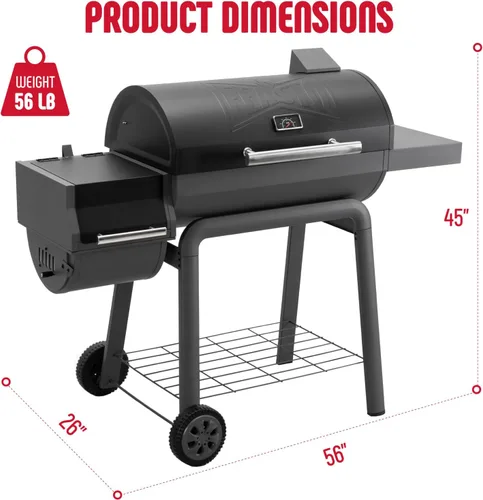 Miniatura 2 de Feasto - Parrilla de carbón con ahumador lateral y mesa auxiliar, parrilla de exterior de 30 pulgadas de alta resistencia con 832 pulgadas cuadradas