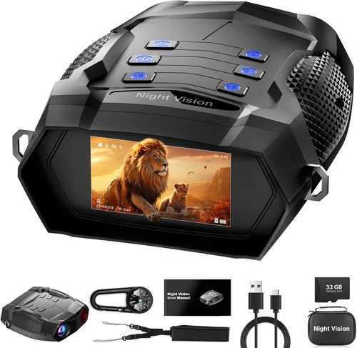 Gafas de visión nocturna 4K 8X con zoom óptico para adultos, 5000 mAh, visión nocturna recargable, infrarrojos, pantalla HD de 3 pulgadas, ideal