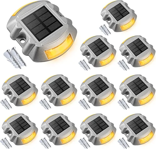 Miniatura 11 de VOLISUN - Luces solares para terraza, paquete de 16 unidades de luces LED IP67 impermeables para exteriores, luces de advertencia para escalones